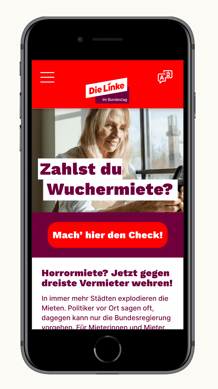 Mockup der Startseite auf einem Mobiltelefon 